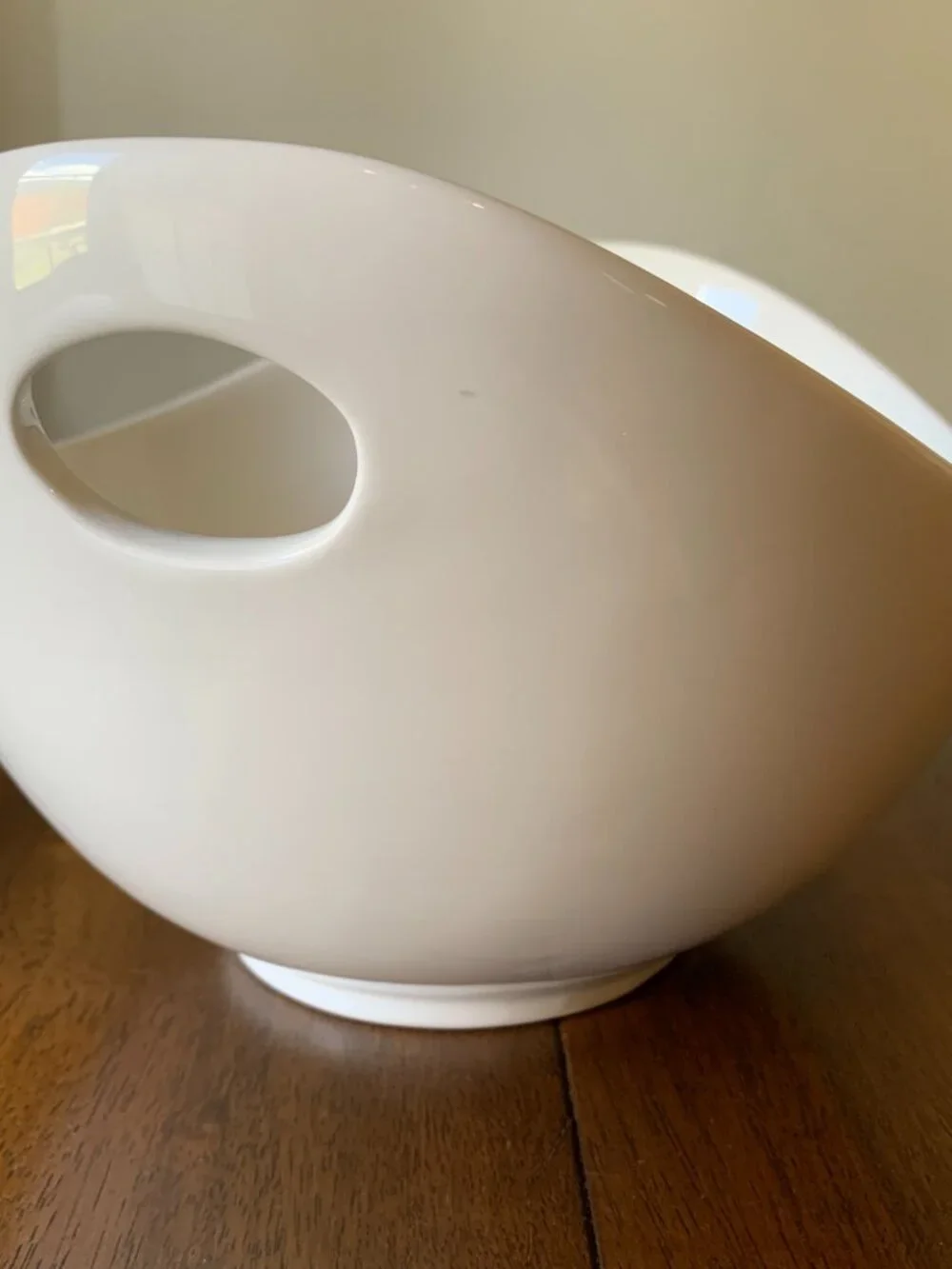 Palm Restaurant Modern White Ceramic Large Serving Bowl Side Handles Dishwasher